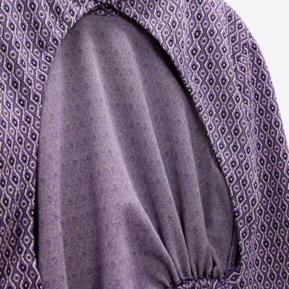 NWT Zara lilac jacquard print cut out back, heart detail side short dress, L - Picture 7 of 9